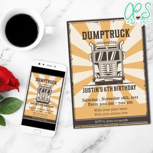 Dump Truck Invitation Customizable Template Instant Download