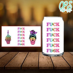 Messy bun fuk this fuk that Libbey Glass Can Customizable Template Instant Download