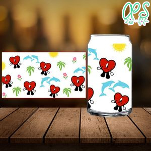 Heart Bad Bunny Libbey Glass Can Customizable Template Instant Download