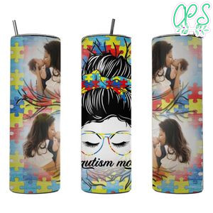 Autism Mom Skinny Steel Tumbler with Straw 20oz 