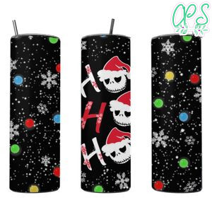 Santa Jack Skellington Ho Ho Ho Skinny Steel Tumbler with Straw 20oz 