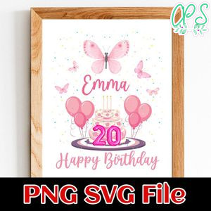 Butterfly Happy Birthday PNG design template