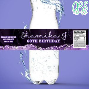 60 shades of purple Birthday Bottle Label Customizable template instant download