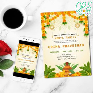 Indian Gruha Pravesham Party Invitation Template Customizable Instant Download