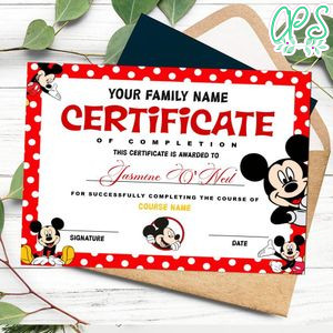 Mickey mouse Certificate Template Customizable Instant Download