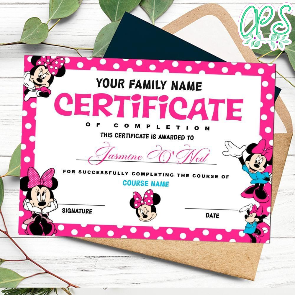 Minnie mouse Certificate Template Customizable Instant Download