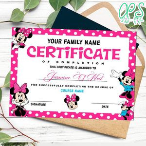 Minnie mouse Certificate Template Customizable Instant Download