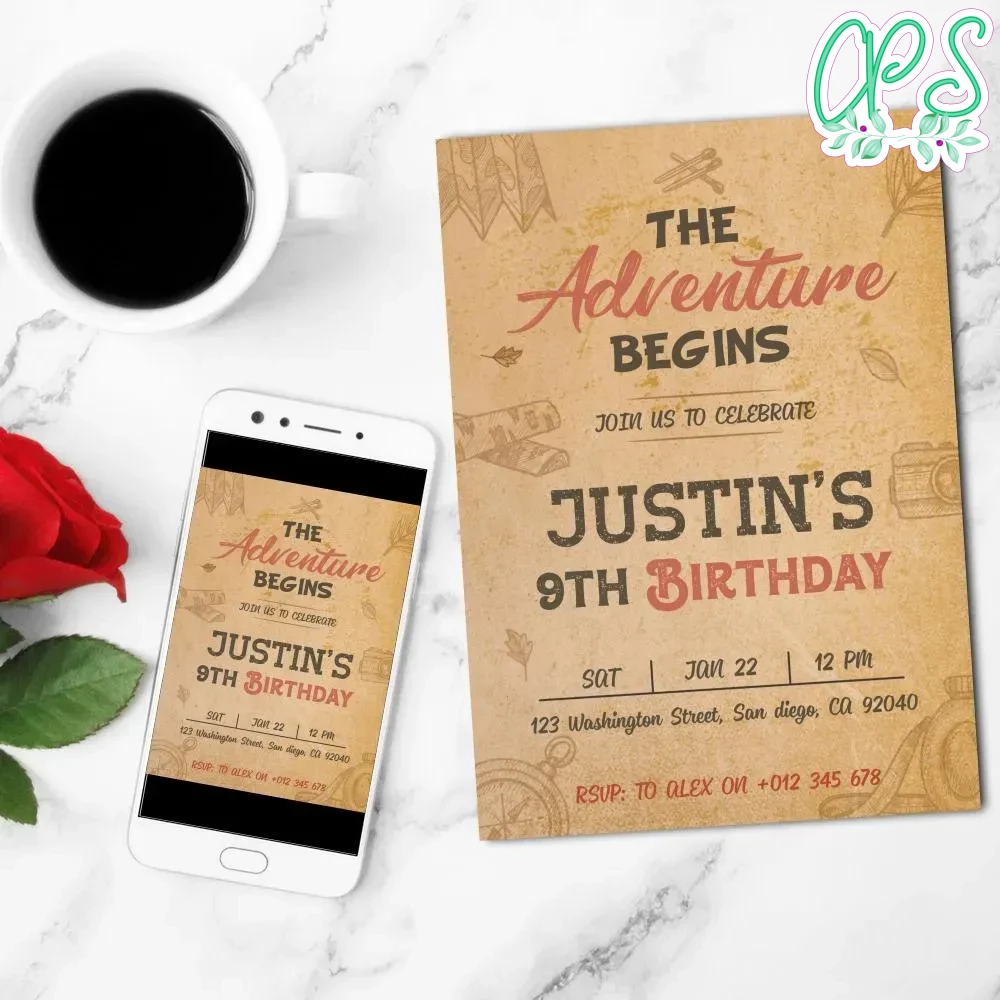 Explorer Adventure Invitation Template Customizable DIY | CustomPartyShirts