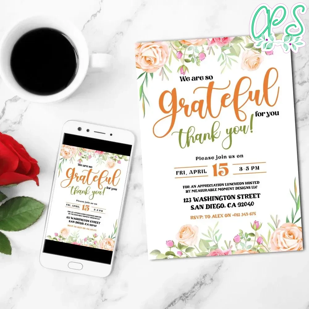 Appreciation Grateful Invitation Template Customizable DIY ...