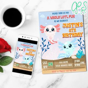Axolotl Birthday Invitation Template Customizable Instant Download