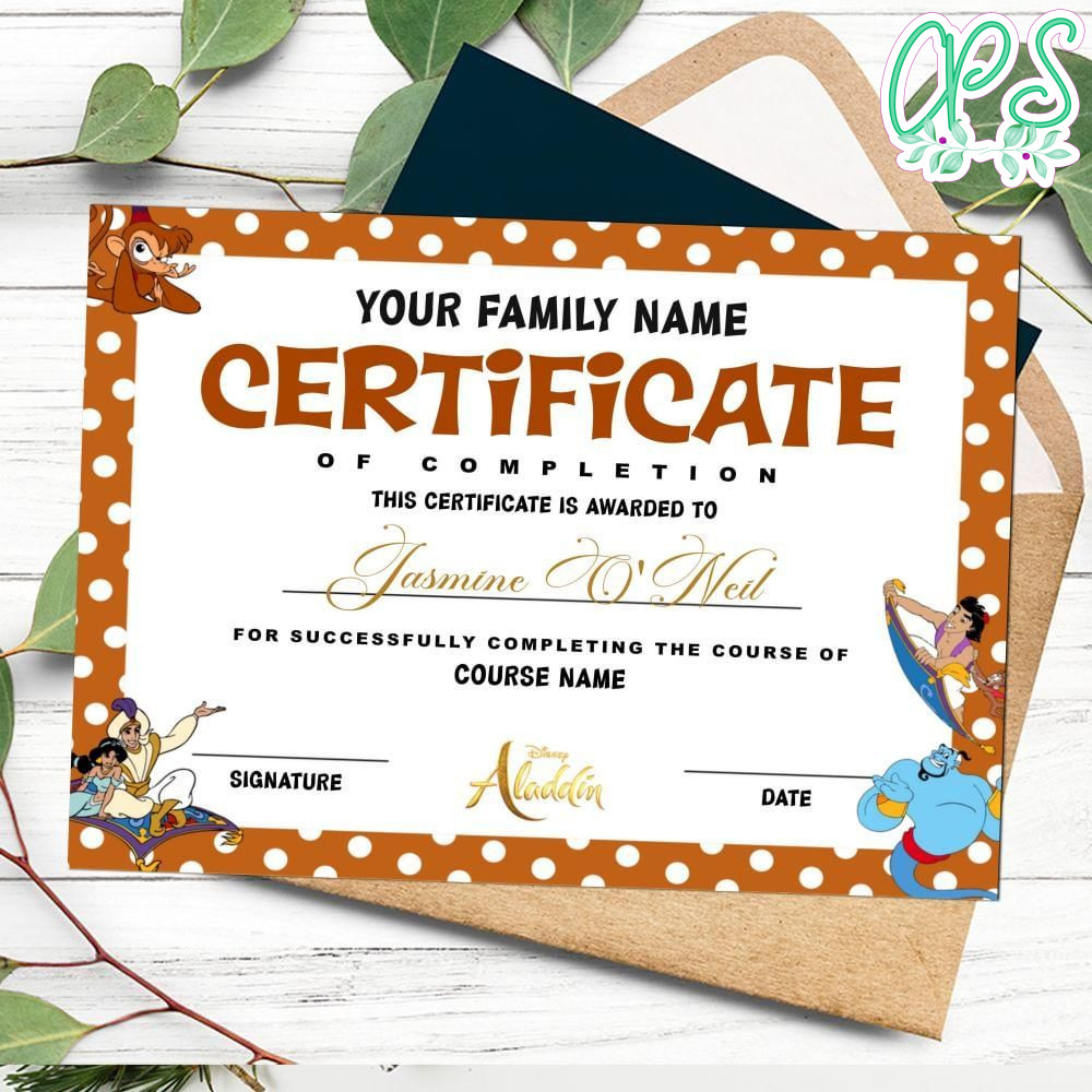 Aladdin Certificate Template Customizable Instant Download