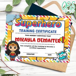 Wonder woman Certificate Template Customizable Instant Download