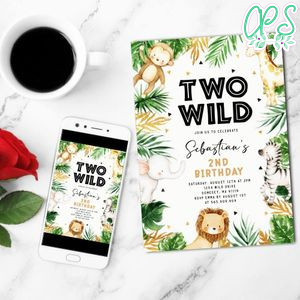 Two Wild 2nd Birthday Invitation Template Customizable Instant Download