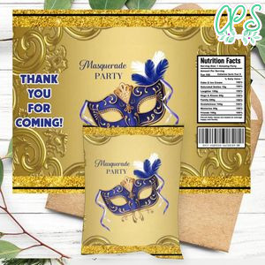 Royal Blue and Gold Masquerade Chip Bag Customizable template instant download