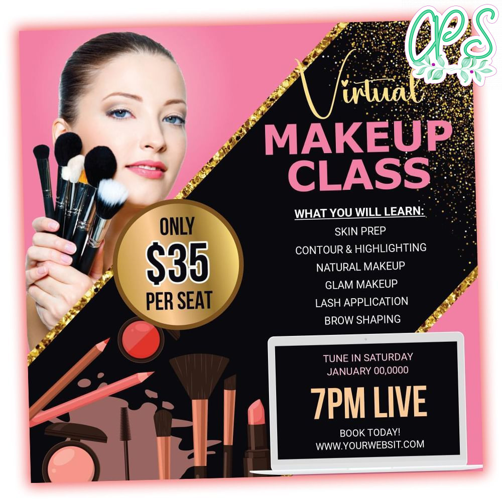 Virtual MakeUp Class Flyer Template Customizable DIY