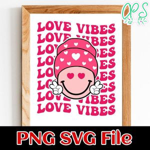 Love Vibes Smiley Face Valentine's Day PNG SVG file template