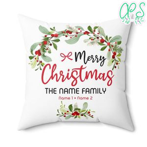 Merry Christmas Family Name Pillow Cushion Customizable Template Instant Download