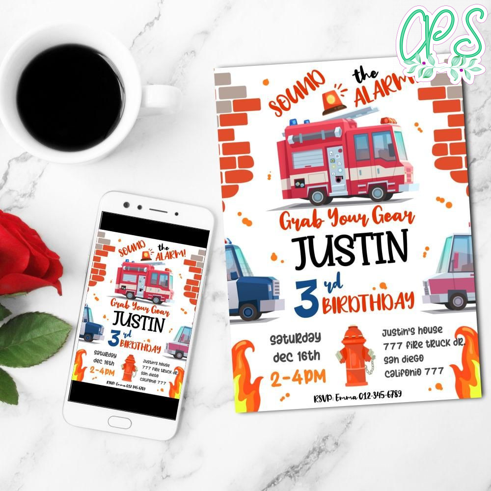 Emergency vehic Invitation Template Customizable Instant Download