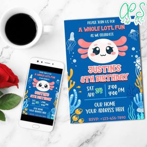 Axolotl Digital Invitation Template Customizable Instant Download