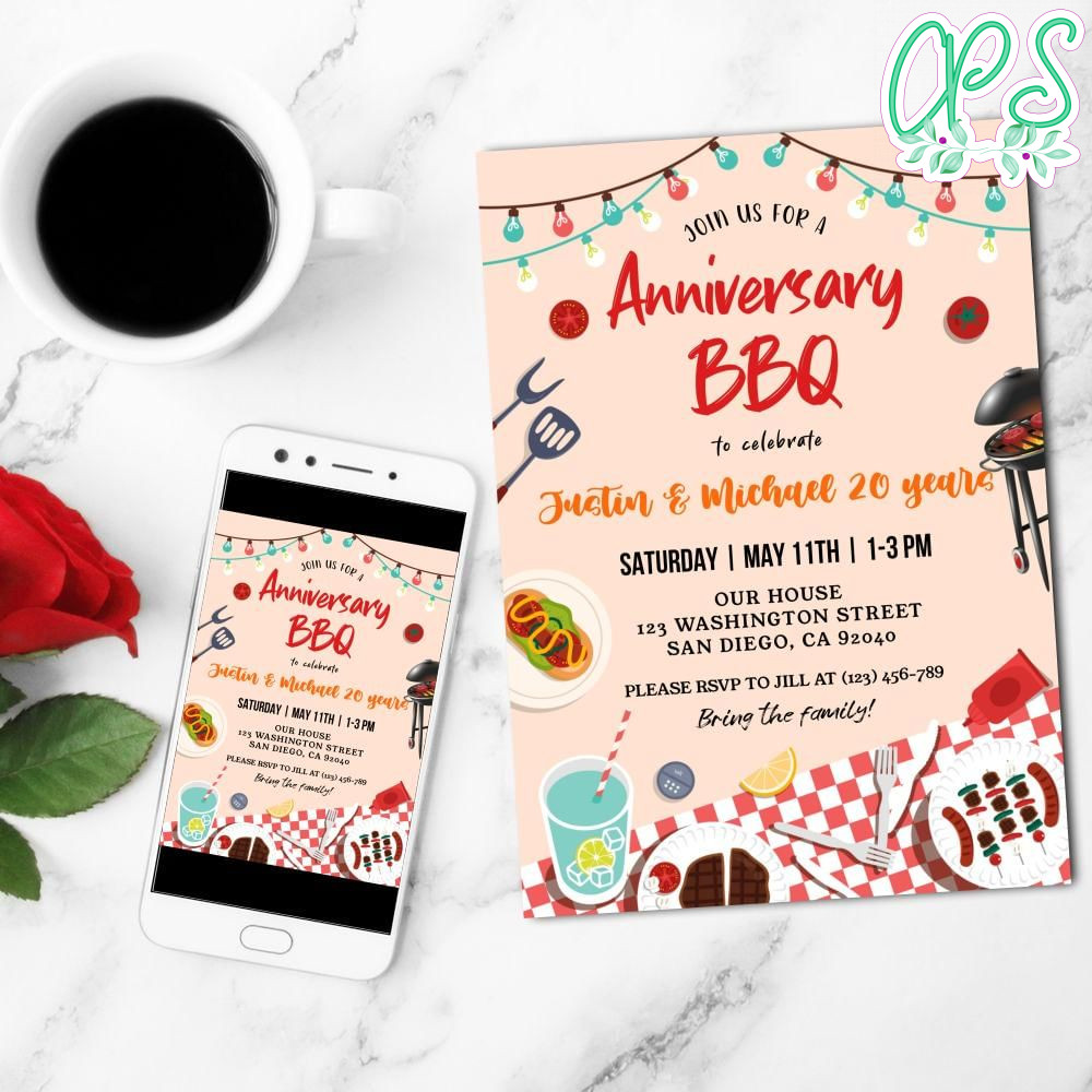 Anniversary cookout Invitation Template Customizable | CustomPartyShirts