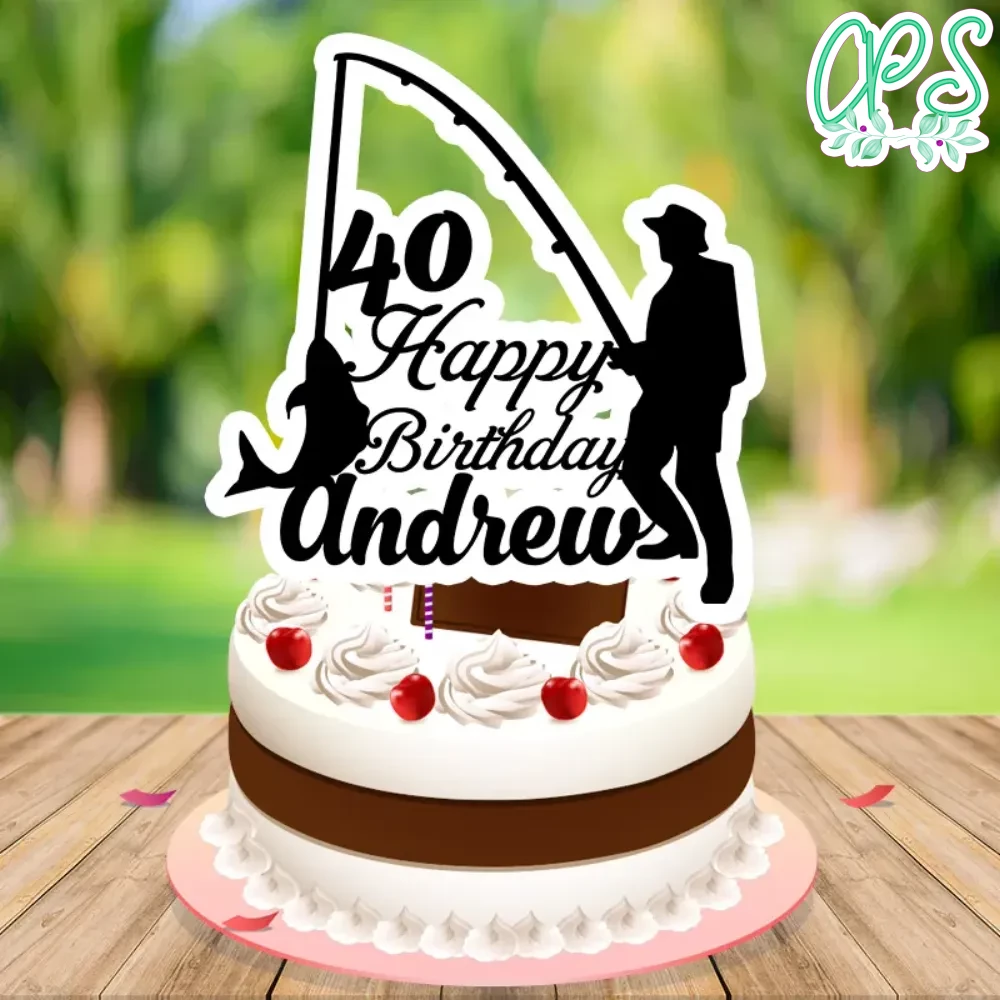 Fishing Birthday Cake Topper Template Customizable DIY CustomPartyShirts